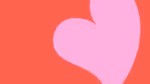 A pink heart against a red background.